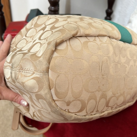 Coach big signature C with teal stripe tote/satchel - Picture 8 of 8